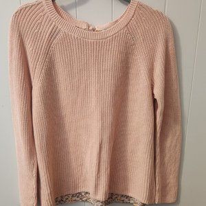 LOFT Mixed Media Pink Sweater with floral detail Size M